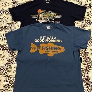 Lot is 2 Blue Fishing Graphic Teed